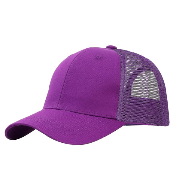 Falari Trucker Hat Baseball Cap Structured Plain Design 6 Panel, Adjustable Size - Purple