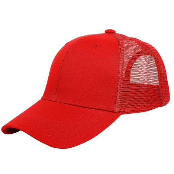 Falari Trucker Hat Baseball Cap Structured Plain Design 6 Panel, Adjustable Size - Red