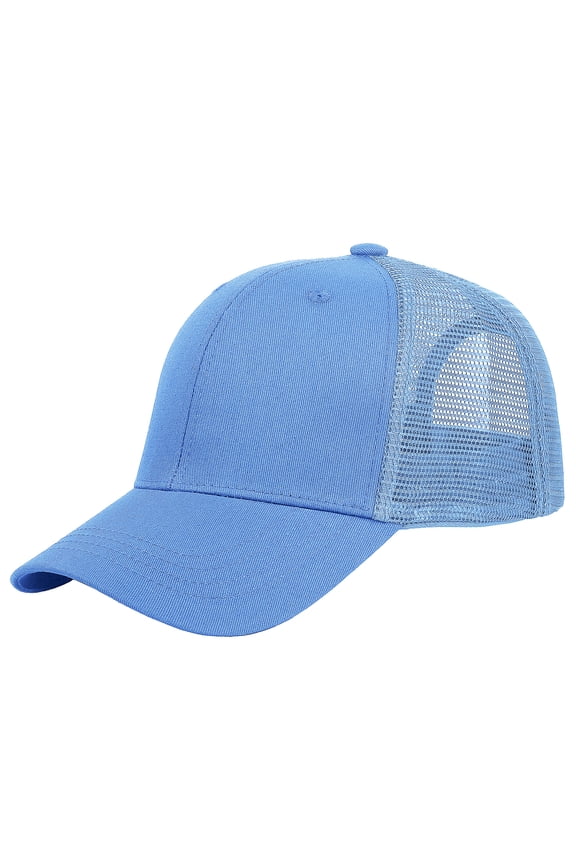 Trucker Hat Baseball Cap Structured Plain Design 6 Panel, Adjustable Size - Sky Blue