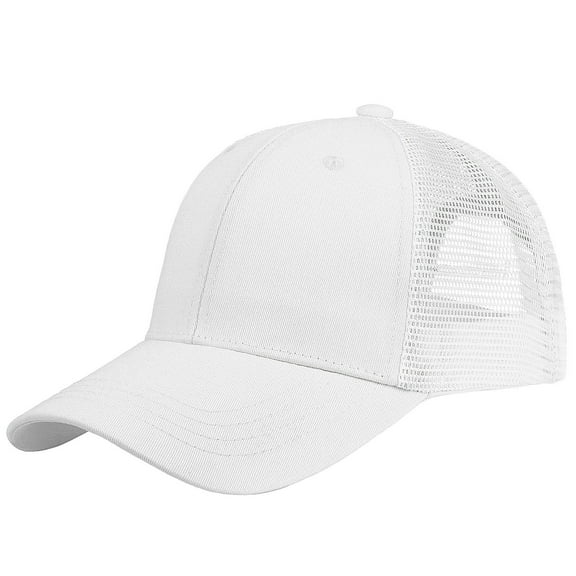 Falari Trucker Hat Baseball Cap Structured Plain Design 6 Panel, Adjustable Size - White