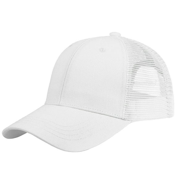 Falari Trucker Hat Baseball Cap Structured Plain Design 6 Panel, Adjustable Size - White