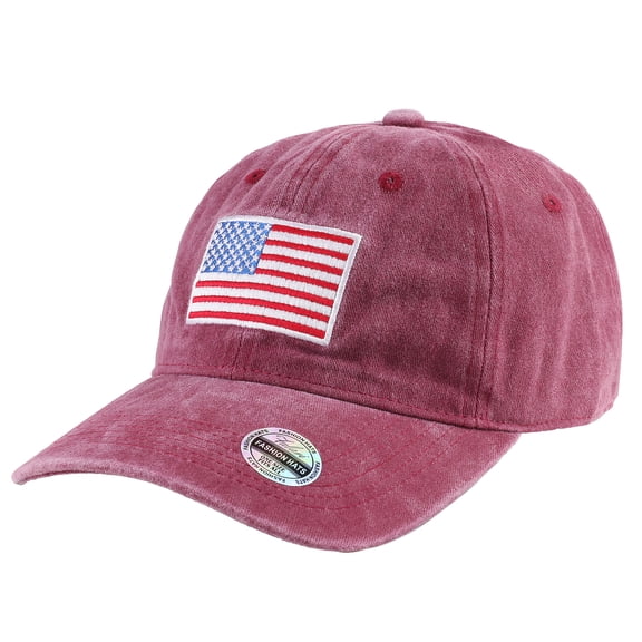 Falari USA Flag Embroidered Baseball Cap, Low Profile Adjustable Dad Hat, 100% Cotton, Pre-Washed - Burgundy