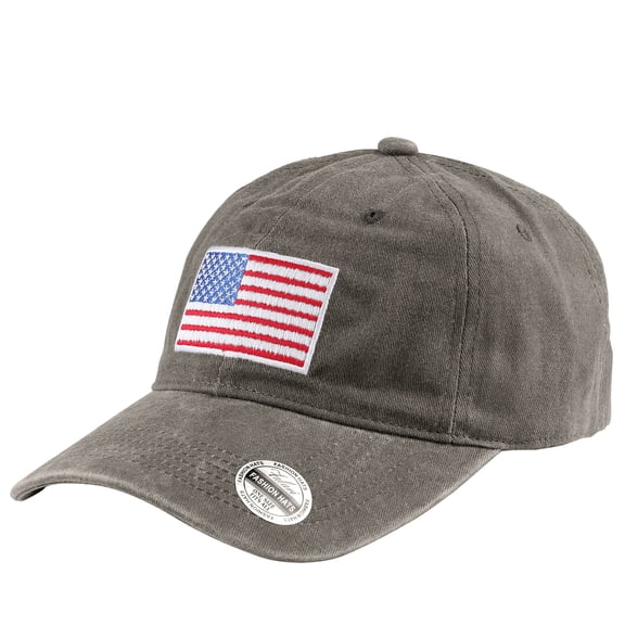 Falari USA Flag Embroidered Baseball Cap, Low Profile Adjustable Dad Hat, 100% Cotton, Pre-Washed - Light Gray