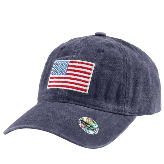 Falari USA Flag Embroidered Baseball Cap, Low Profile Adjustable Dad Hat, 100% Cotton, Pre-Washed - Navy