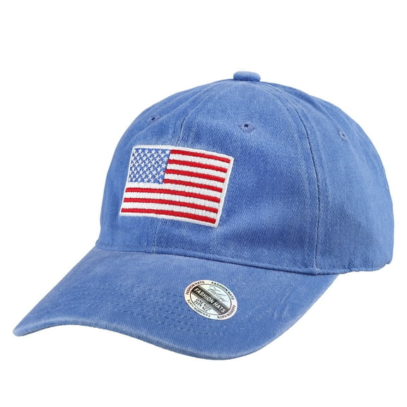 Falari USA Flag Embroidered Baseball Cap, Low Profile Adjustable Dad Hat, 100% Cotton, Pre-Washed - Sky Blue