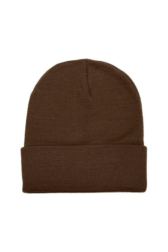 Unisex Beanie Cap Knitted Warm Solid Color Brown