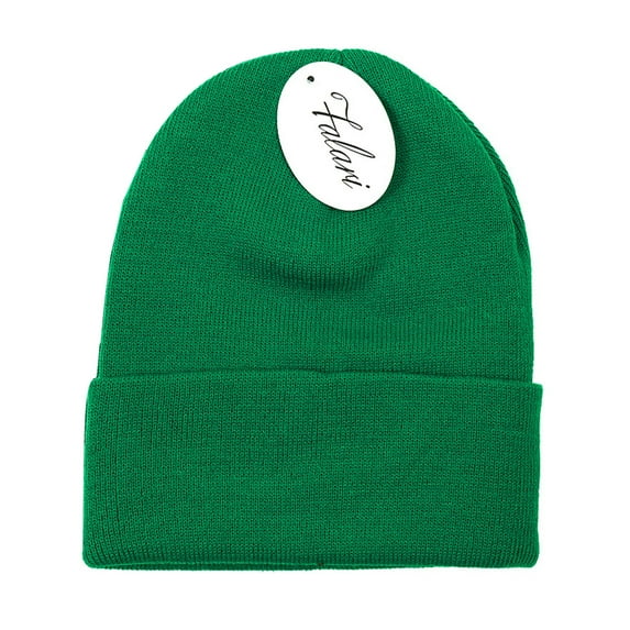 Falari Unisex Beanie Cap Knitted Warm Solid Color Irish Green