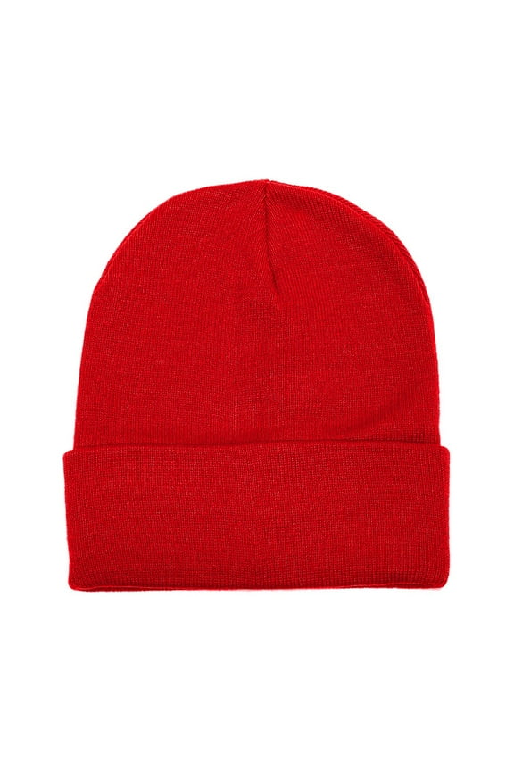 Unisex Beanie Cap Knitted Warm Solid Color Red