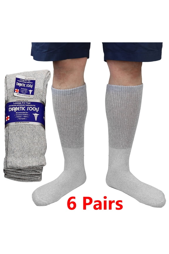 Unisex Diabetic Crew Socks Physicians Approved & Doctor Recommended Socks for Circulatory Problems, Diabetes, Edema (Gray,10-13,6PK)