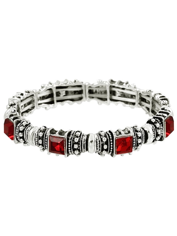 Vintage Acrylic Crystal Antique Silver Stretch Bracelet