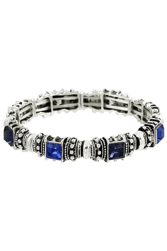 Vintage Acrylic Crystal Antique Silver Stretch Bracelet