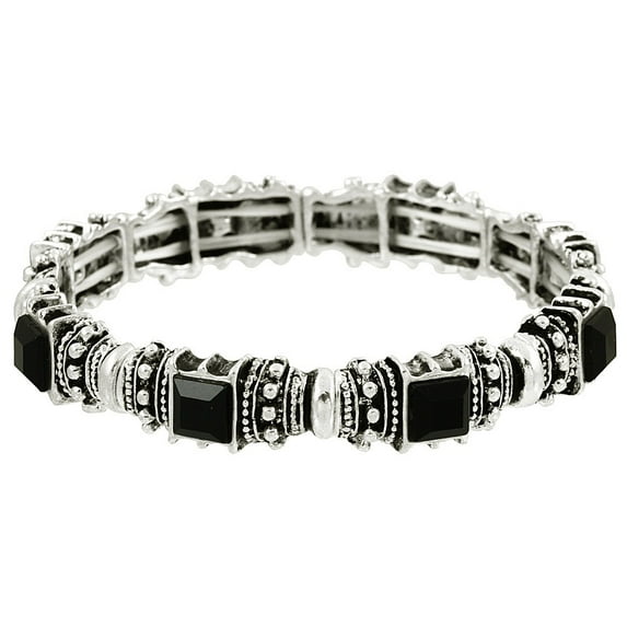 Falari Vintage Acrylic Crystal Antique Silver Stretch Bracelet