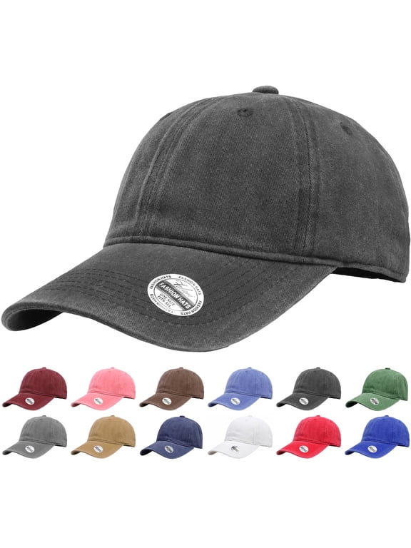 Vintage Washed Cotton Baseball Caps, Original Classic Adjustable Size Low Profile Unconstructed Distressed Dad Hat - Black