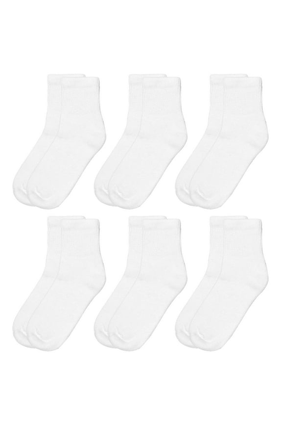 White Diabetic Quarter Socks for Women Diabetes Edema and Circulatory Loose Fitting 6-Pack