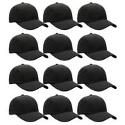 Falari Wholesale 12-Pack Baseball Cap Adjustable Size Plain Blank Solid Color Black