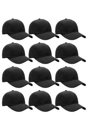 Wholesale 12-Pack Baseball Cap Adjustable Size Plain Blank Solid Color Black