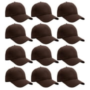 Falari Wholesale 12-Pack Baseball Cap Adjustable Size Plain Blank Solid Color Brown