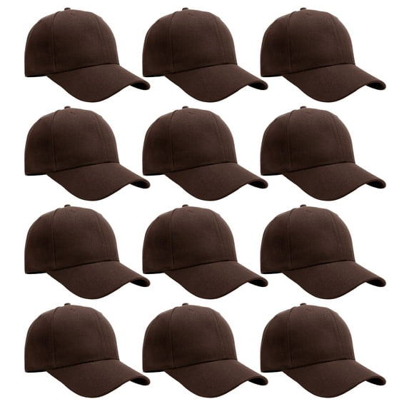 Falari Wholesale 12-Pack Baseball Cap Adjustable Size Plain Blank Solid Color Brown