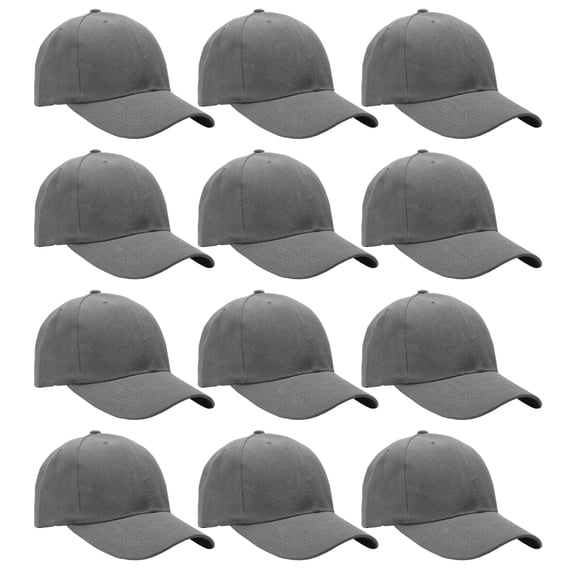 Falari Wholesale 12-Pack Baseball Cap Adjustable Size Plain Blank Solid Color Dark Gray