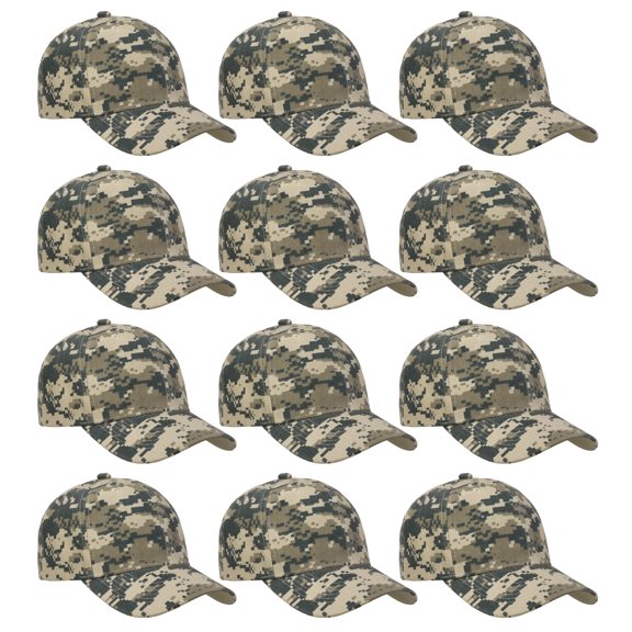 Falari Wholesale 12-Pack Baseball Cap Adjustable Size Plain Blank Solid Color Digital Camouflage