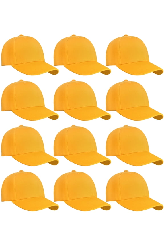 Wholesale 12-Pack Baseball Cap Adjustable Size Plain Blank Solid Color Gold