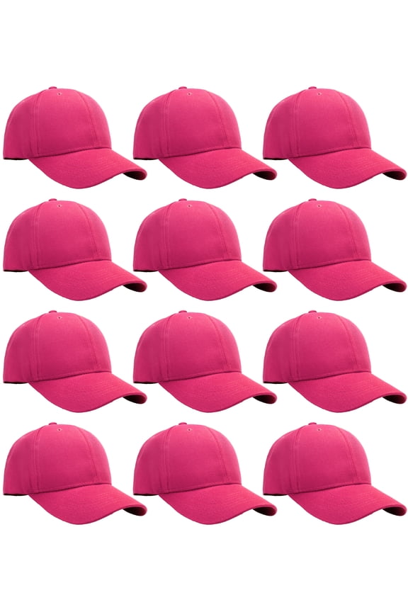 Wholesale 12-Pack Baseball Cap Adjustable Size Plain Blank Solid Color Hot Pink