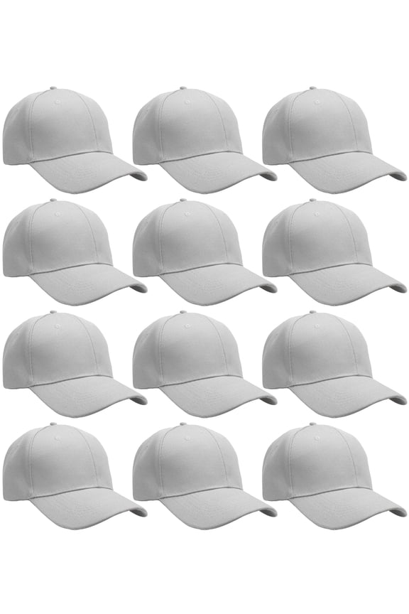 Wholesale 12-Pack Baseball Cap Adjustable Size Plain Blank Solid Color Light Gray
