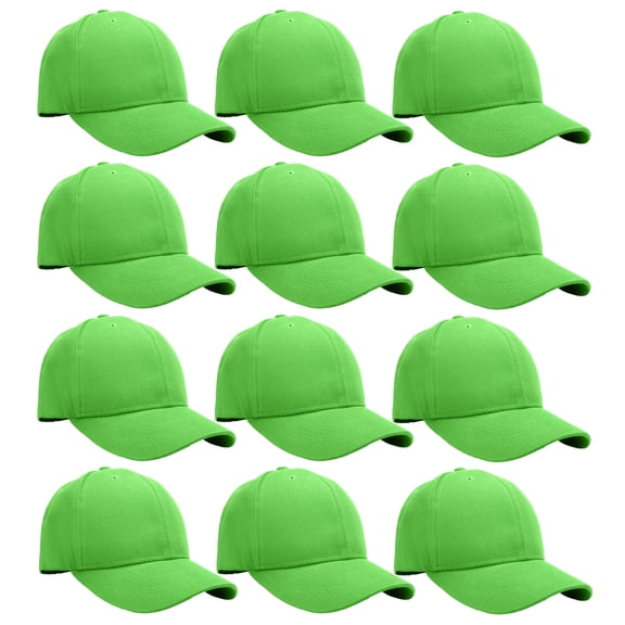 Falari Wholesale 12-Pack Baseball Cap Adjustable Size Plain Blank Solid Color Light Green
