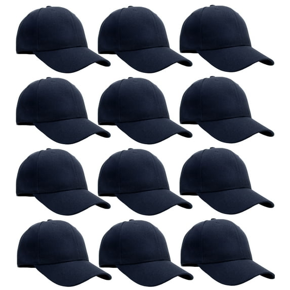 Falari Wholesale 12-Pack Baseball Cap Adjustable Size Plain Blank Solid Color Navy