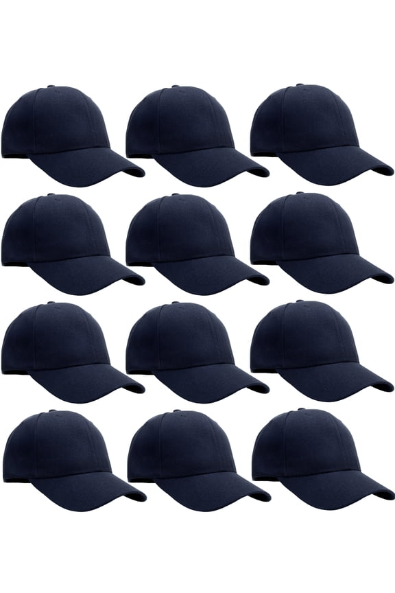 Wholesale 12-Pack Baseball Cap Adjustable Size Plain Blank Solid Color Navy
