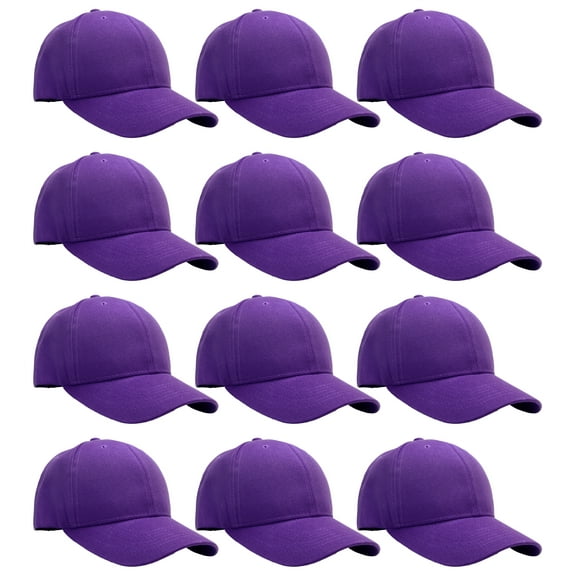 Falari Wholesale 12-Pack Baseball Cap Adjustable Size Plain Blank Solid Color Purple