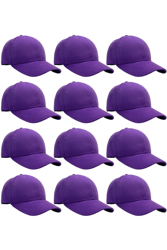 Wholesale 12-Pack Baseball Cap Adjustable Size Plain Blank Solid Color Purple