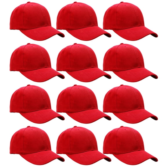Falari Wholesale 12-Pack Baseball Cap Adjustable Size Plain Blank Solid Color Red