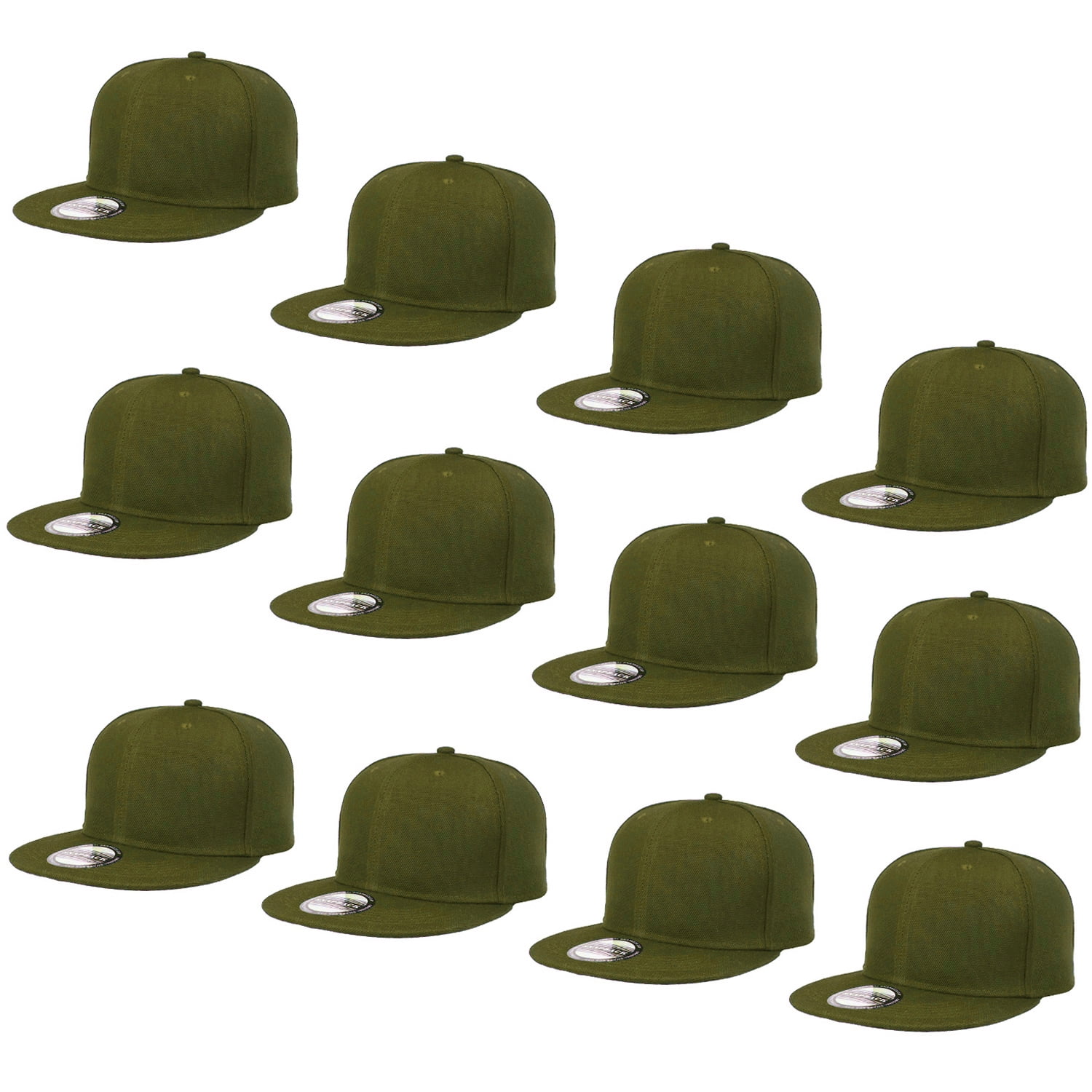 Falari Wholesale 12 Pack Snapback Hat Cap Hip Hop Style Flat Bill Blank Solid Color Adjustable Size Army Green