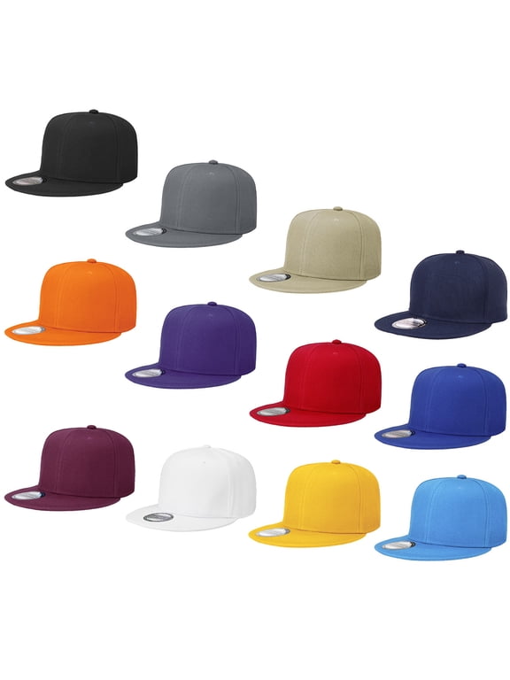 Wholesale 12 Pack Snapback Hat Cap Hip Hop Style Flat Bill Blank Solid Color Adjustable Size Assorted Group 1 (Solid)