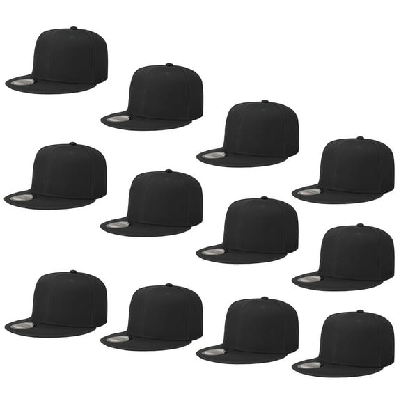Falari Wholesale 12 Pack Snapback Hat Cap Hip Hop Style Flat Bill Blank Solid Color Adjustable Size Black