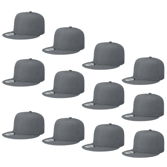 Falari Wholesale 12 Pack Snapback Hat Cap Hip Hop Style Flat Bill Blank Solid Color Adjustable Size Dark Grey