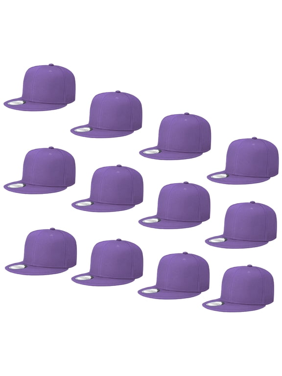 Wholesale 12 Pack Snapback Hat Cap Hip Hop Style Flat Bill Blank Solid Color Adjustable Size Lavender