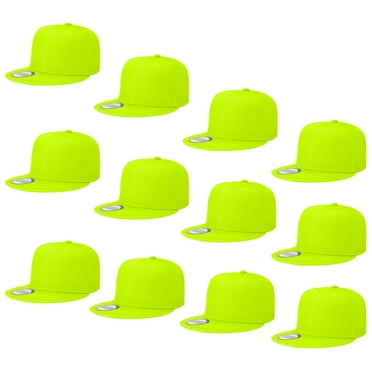 Falari Wholesale 12 Pack Snapback Hat Cap Hip Hop Style Flat Bill Blank Solid Color Adjustable Size Neon Green