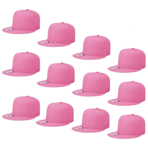 Falari Wholesale 12 Pack Snapback Hat Cap Hip Hop Style Flat Bill Blank Solid Color Adjustable Size Pink