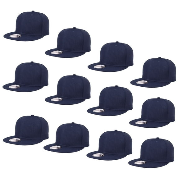 Falari Wholesale 12 Pack Snapback Hat Cap Hip Hop Style Flat Bill Blank Solid Color Adjustable Size Navy