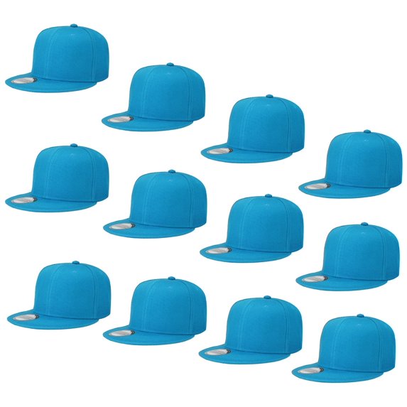 Falari Wholesale 12 Pack Snapback Hat Cap Hip Hop Style Flat Bill Blank Solid Color Adjustable Size Turquoise