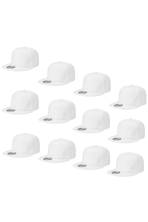 Wholesale 12 Pack Snapback Hat Cap Hip Hop Style Flat Bill Blank Solid Color Adjustable Size White