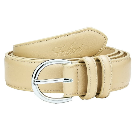 Falari Women Genuine Leather Belt Fashion Dress Belt With Single Prong Buckle Beige XL