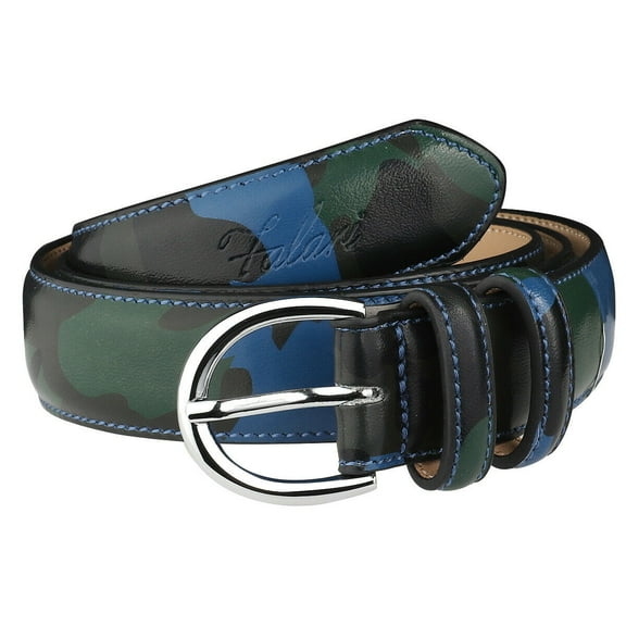 Falari Women Genuine Leather Belt Fashion Dress Belt With Single Prong Buckle Blue Camouflage S