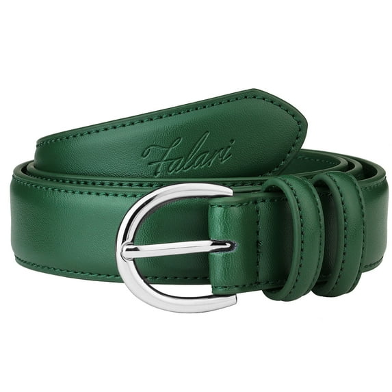 Falari Women Genuine Leather Belt Fashion Dress Belt With Single Prong Buckle Dark Green XS