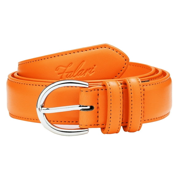 Falari Women Genuine Leather Belt Fashion Dress Belt With Single Prong Buckle Orange L