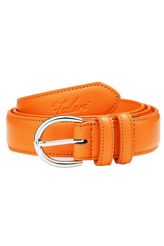 Women Genuine Leather Belt Fashion Dress Belt With Single Prong Buckle Orange L