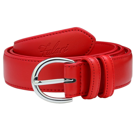 Falari Women Genuine Leather Belt Fashion Dress Belt With Single Prong Buckle Red L