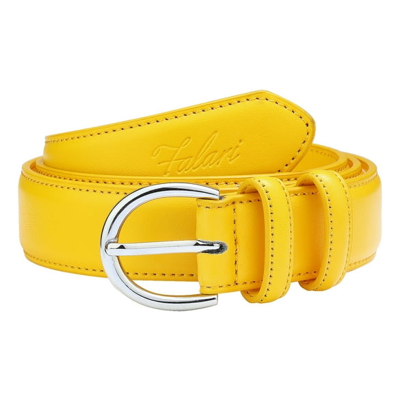 Falari Women Genuine Leather Belt Fashion Dress Belt With Single Prong Buckle Yellow XL